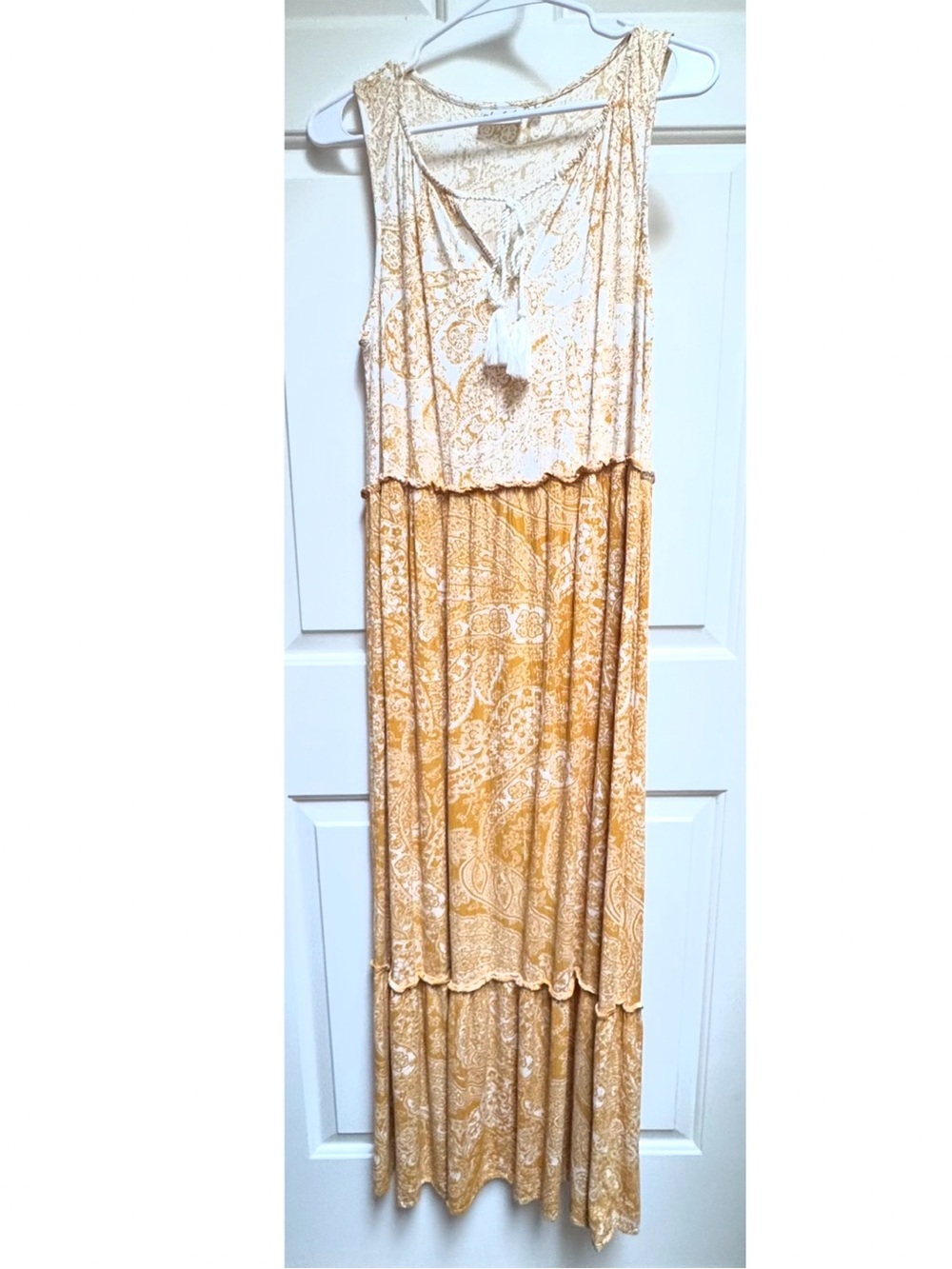 Wonderly Boho Orangey Yellow White Ethnic Print Maxi Dress womens Small/Med